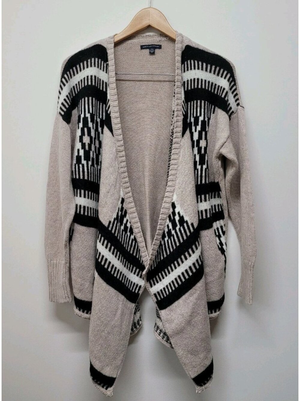 American Eagle Open Front Cardigan Sweater Size L Aztec Southwest Boho Layering
